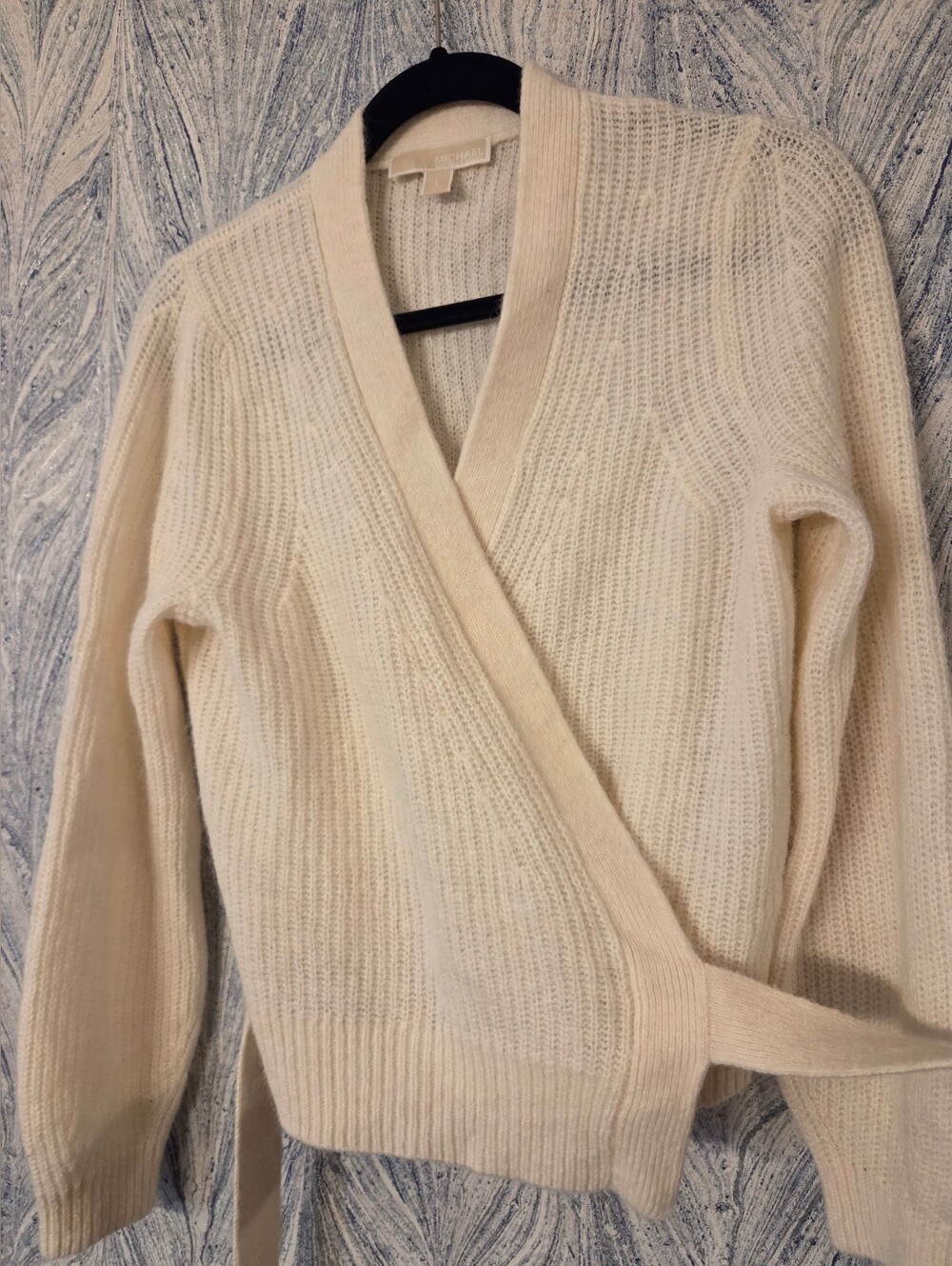 Michael Kors Cream Wrap Ribbed Knit Cardigan Size Large
